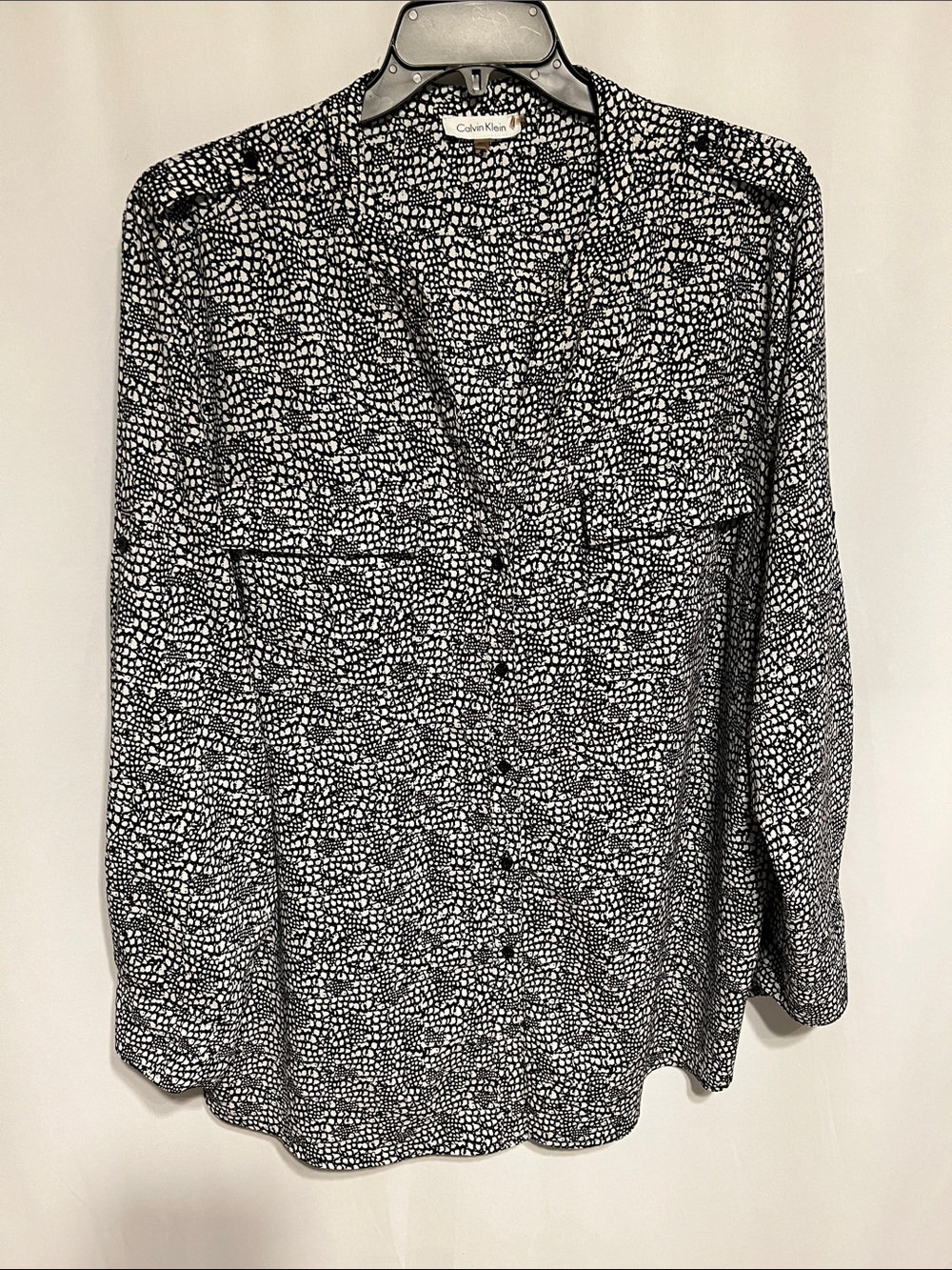 Calvin Klein Black & White Abstract Dot Button-Down Shirt